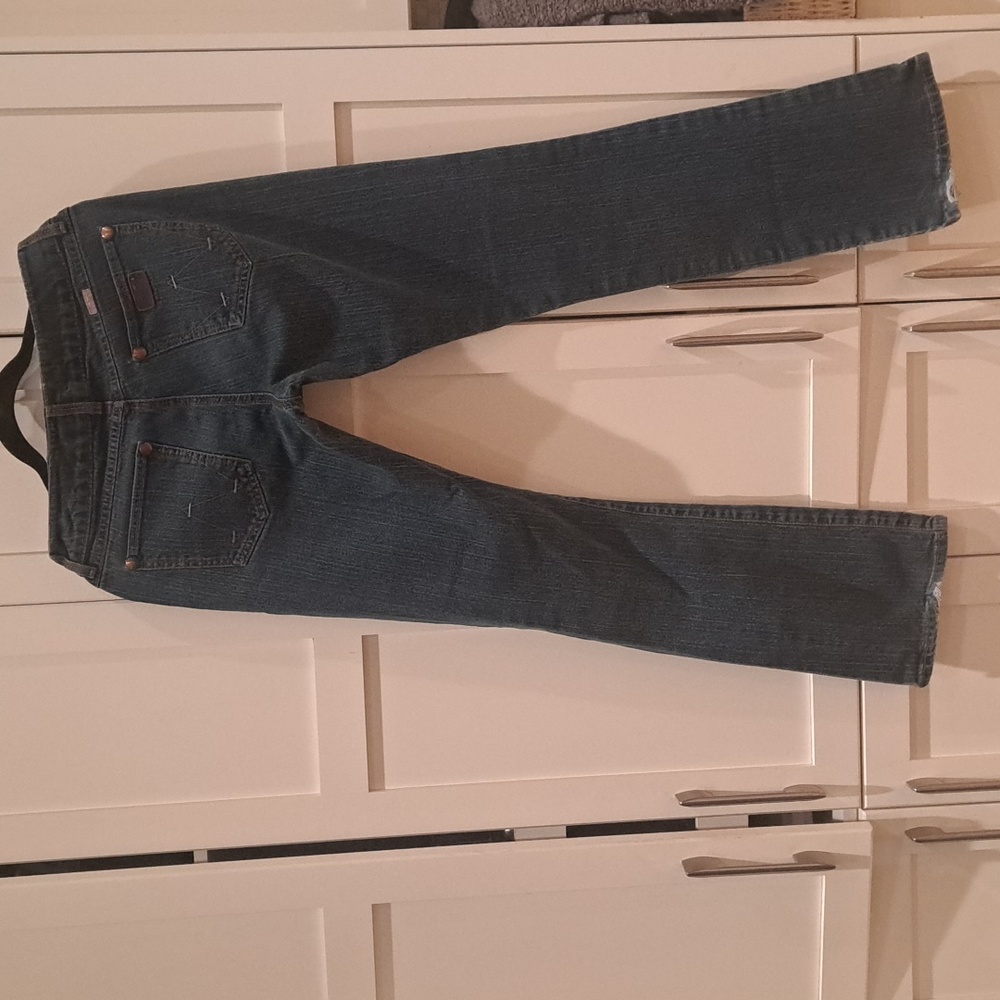 010  Wrangler Dark Blue With Cute Pink Accents Straight Leg Women's Jeans - Picture 4 of 8